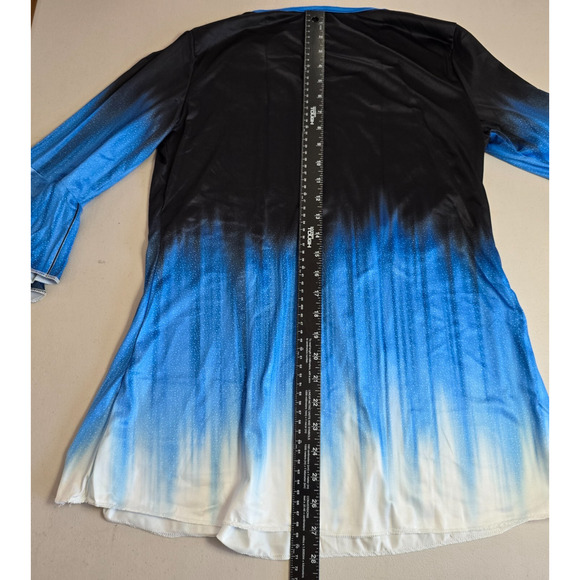 Jiang Wu Blouse Women's XS Black Blue White Fit & Flare 3/4 Sleeves Ruffles NWT - Picture 9 of 16